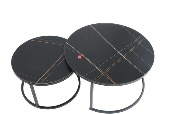 CentrMebel | Комплект журнальних столів круглих керамічних FLORIDA D (чорний мармур) 2